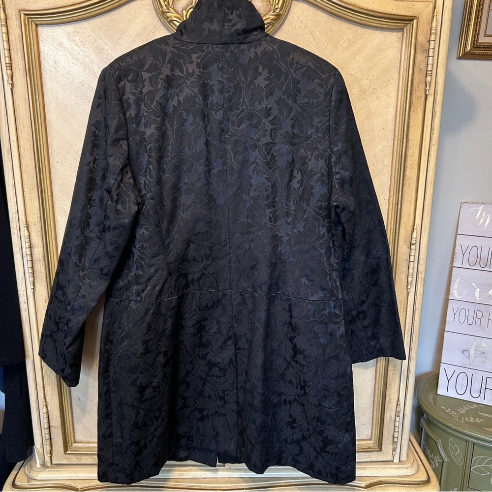 George Black Jacquard Leaf Mid Length Jacket Coat - Picture 7 of 13